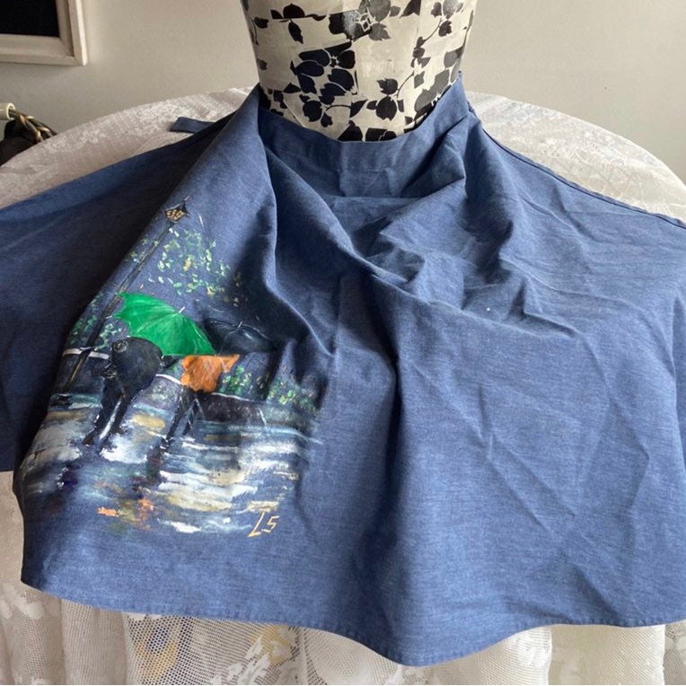 Hand Painted Blue Apron